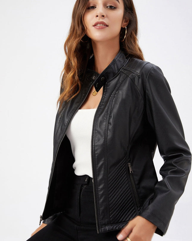 ZASUWA Female Faux Leather Zipper Pocket Jackets