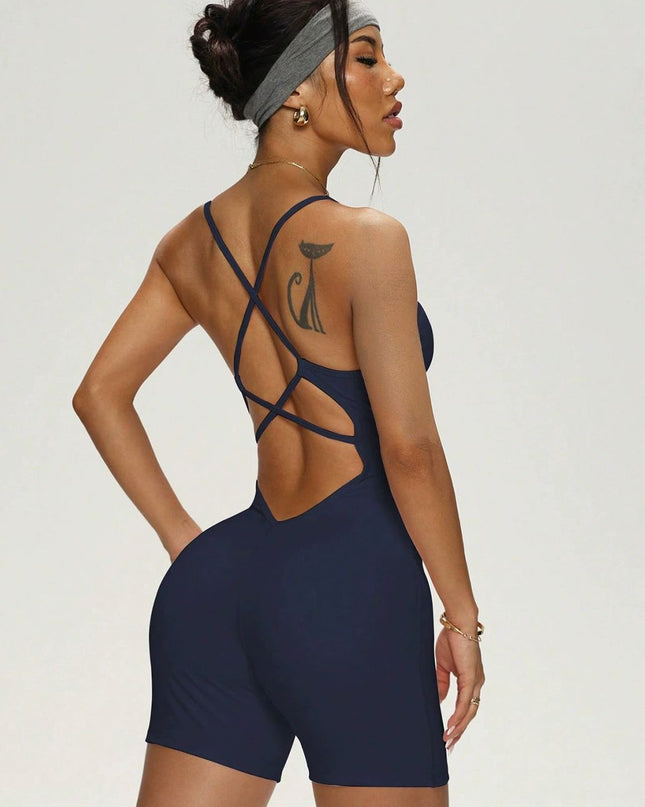 ZASUWA Female Cross Back U Collar Elastic Tight Short Romper