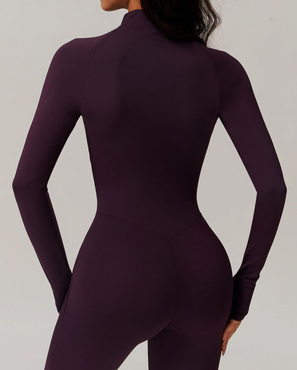 ZASUWA Female Zipper Stand Collar Coral Fleece Long-Sleeved Jumpsuit