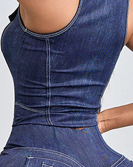 ZASUWA Female Denim Zipper Stand Up Collar Tank