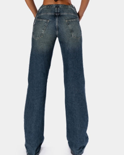 ZASUWA Female Sexy Cutout V-shape Waist Denim Flare Fashion Pants