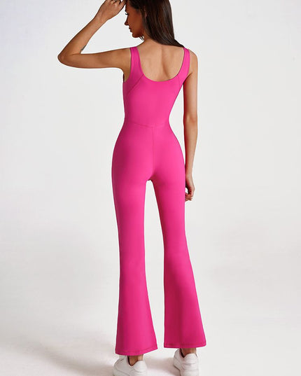 ZASUWA Female Solid Color Zipper Flare Seamless Jumpsuit