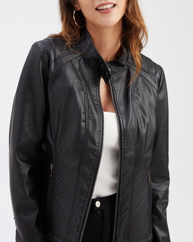 ZASUWA Female Faux Leather Zipper Pocket Jackets
