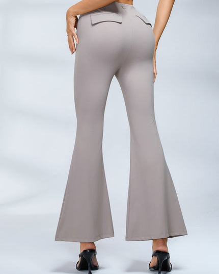 ZASUWA Female Button Cutout Cargo Style Flare Design Leggings