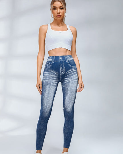 ZASUWA Female Deep V Back Denim Scrunch Bum Leggings