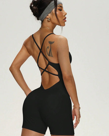 ZASUWA Female Cross Back U Collar Elastic Tight Short Romper