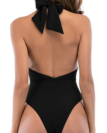 ZASUWA Female Solid Color Halter Lace-up Backless One Piece