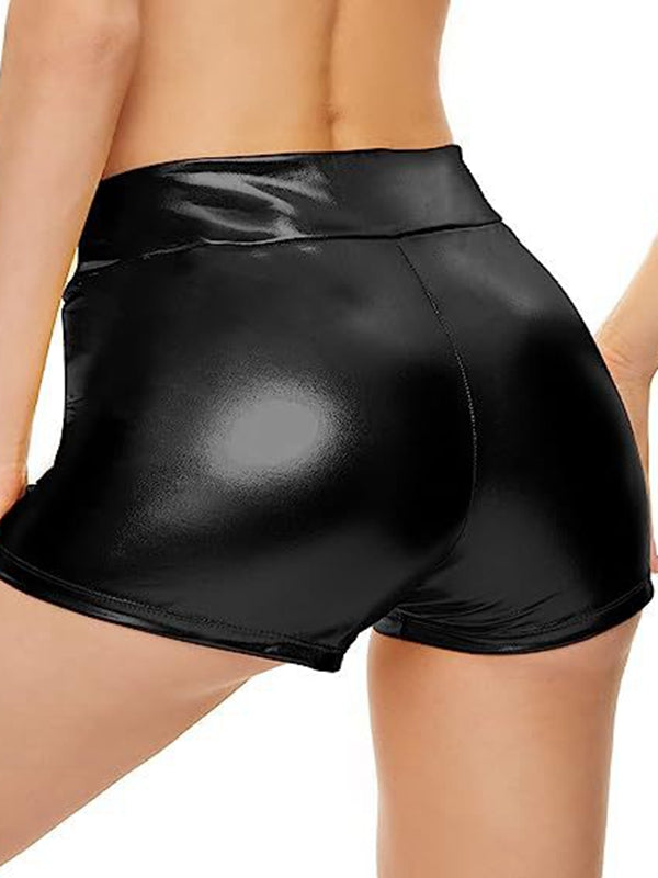 ZASUWA Female Glossy Faux Leather Gym Booty Shorts
