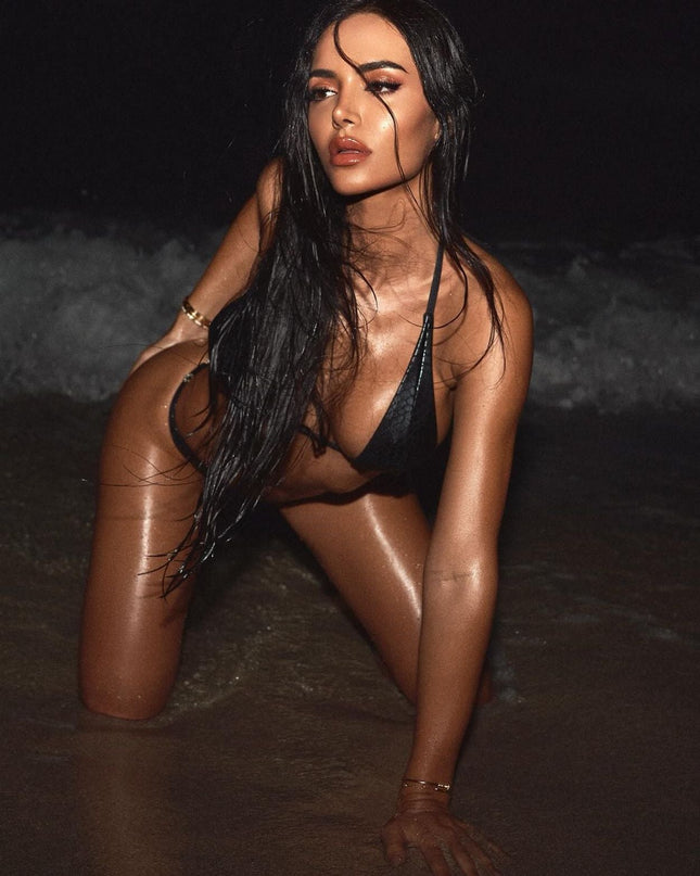 ZASUWA Female Sexy Glossy Faux Leather Snake Print Crystal Bikini Set