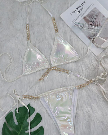 ZASUWA Female Sexy Glossy Laser Faux Leather Bikini Set