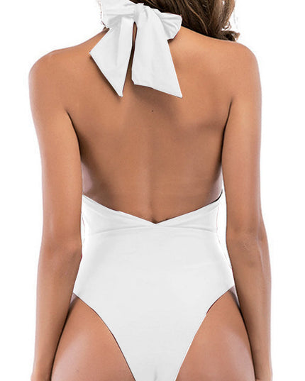 ZASUWA Female Solid Color Halter Lace-up Backless One Piece