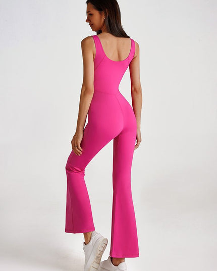 ZASUWA Female Solid Color Zipper Flare Seamless Jumpsuit