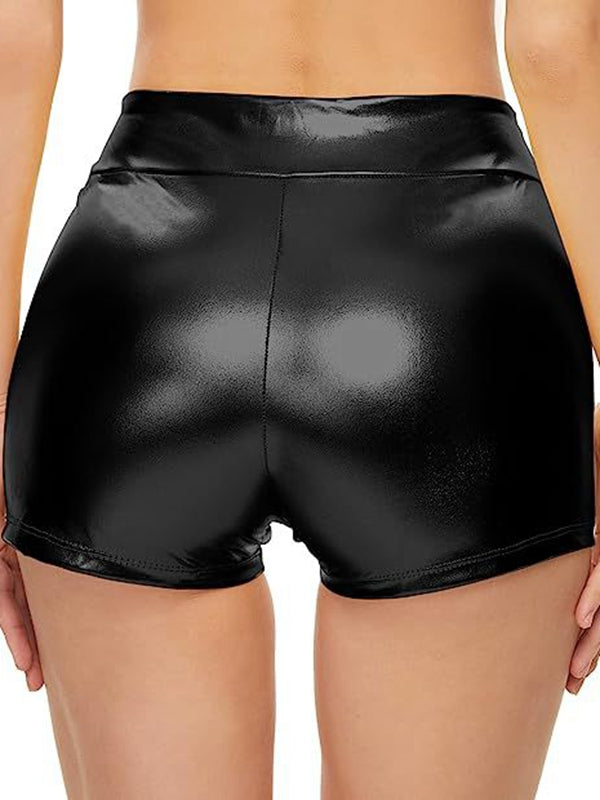 ZASUWA Female Glossy Faux Leather Gym Booty Shorts