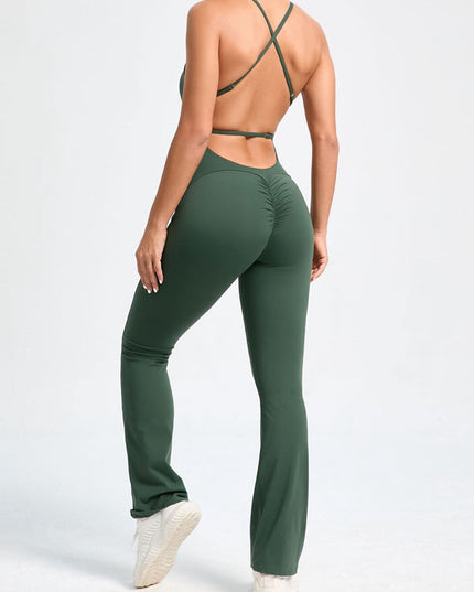 ZASUWA Female Cross Back Scrunch Bum Flare Jumpsuit