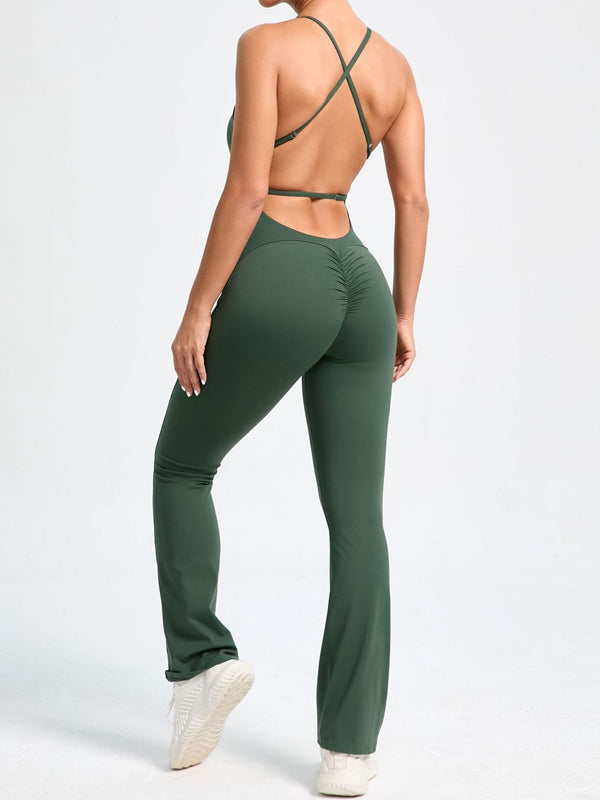 ZASUWA Female Cross Back Scrunch Bum Flare Jumpsuit