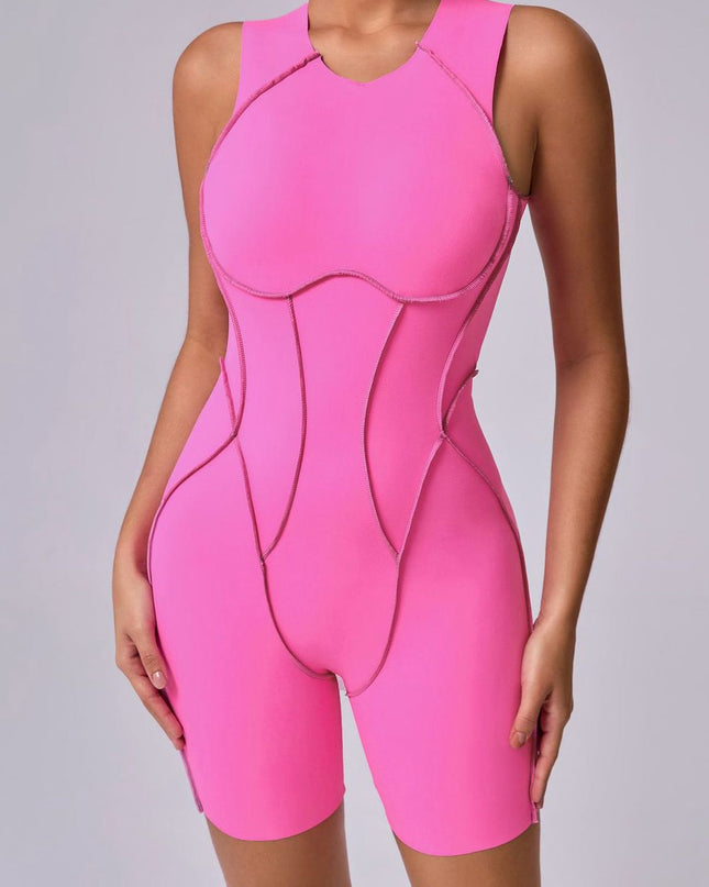 ZASUWA Female Hollow Out Backless Contrast Color Stripes Romper