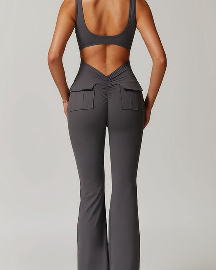 ZASUWA Female Sexy Cutout Pocket Flare Booty Cargo Jumpsuit