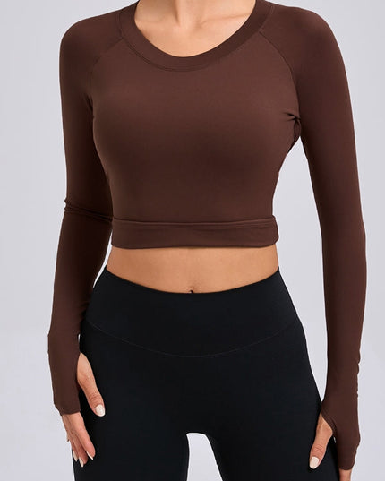 ZASUWA Female Sexy Cutout U Collar Thumbhole Long Sleeves