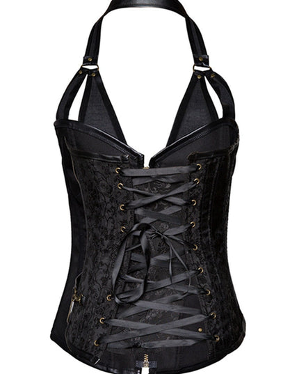 ZASUWA Female PU Faux Leather Zipper Print Corset Shapewear