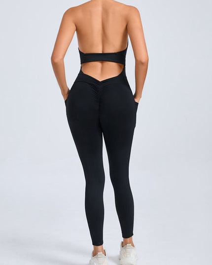 ZASUWA Female Front Folds Backless Pocket Jumpsuit