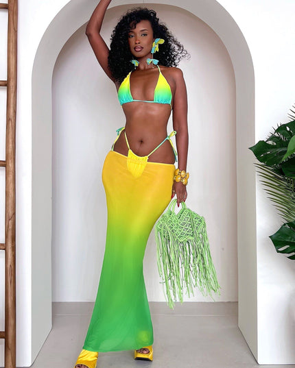 ZASUWA Female Sexy Ombre Mesh 3-Pieces Bikini Set