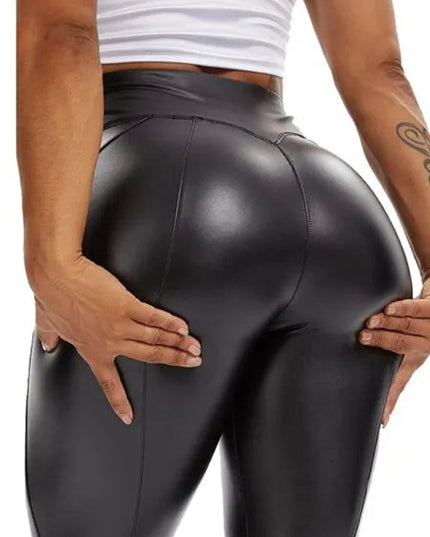 ZASUWA Female Faux Leather Zipper Hip-lift Leggings