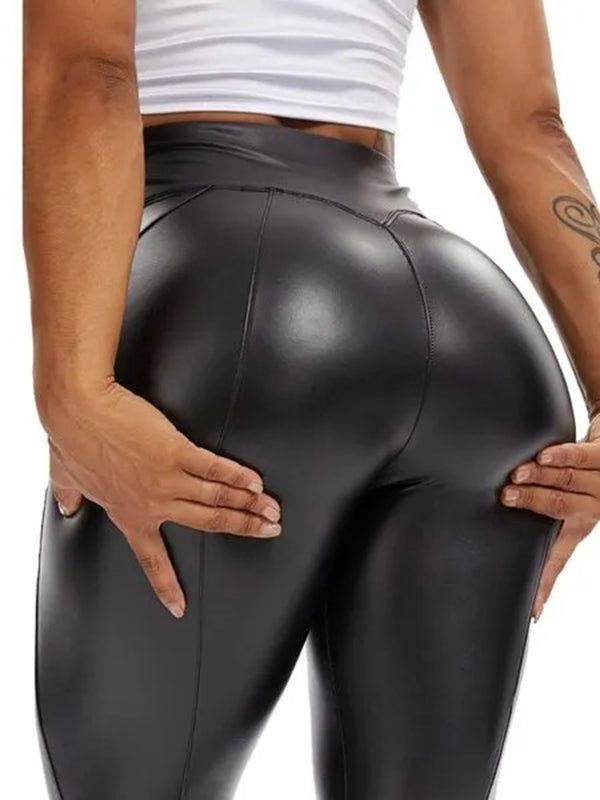 ZASUWA Female Faux Leather Zipper Hip-lift Leggings