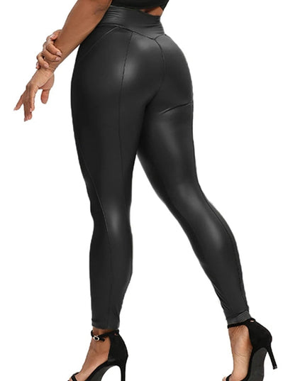 ZASUWA Female Faux Leather Zipper Hip-lift Leggings