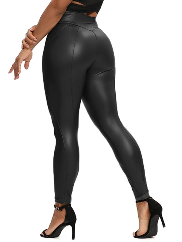 ZASUWA Female Faux Leather Zipper Hip-lift Leggings
