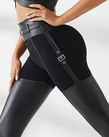 ❤ZASUWA Female PU Glossy Metal Buttons Hip-lift Leggings