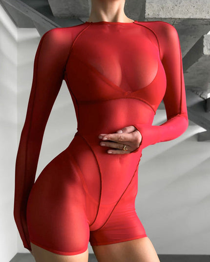 ZASUWA Female Cross Back Sexy Mesh Serpentine Print Romper