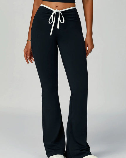 ZASUWA Female Contrast Color V-shaped Waist Folds Lace-up Flare Leggings