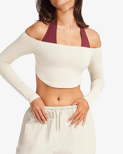 ZASUWA Female Sexy Solid Color Backless Elastic Tight Long Sleeves