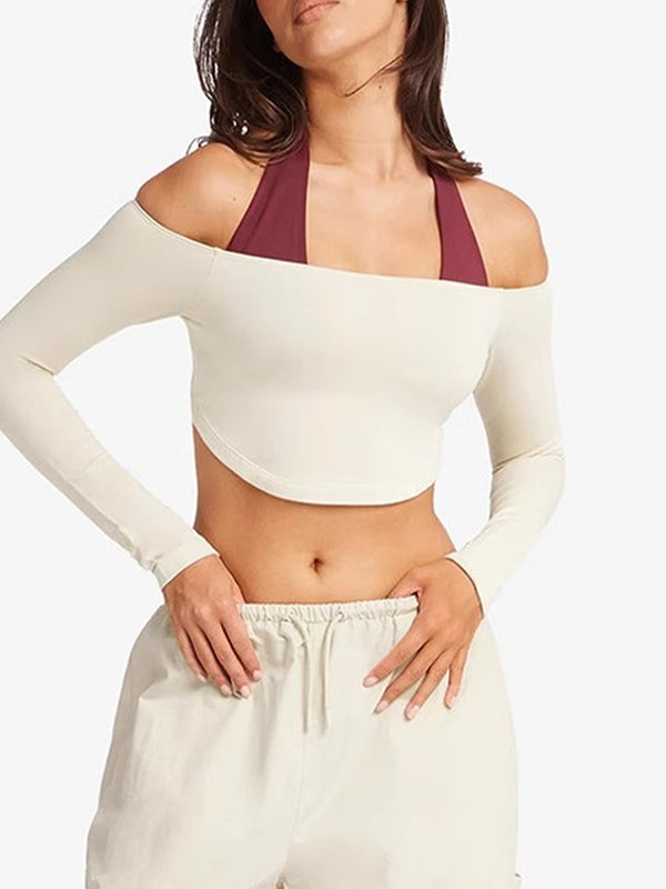 ZASUWA Female Sexy Solid Color Backless Elastic Tight Long Sleeves