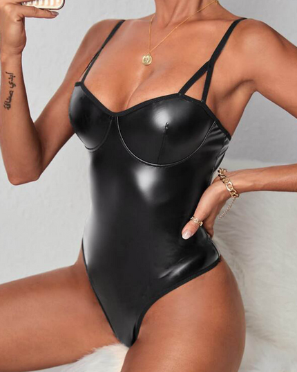 ZASUWA Female Glossy PU Faux Leather Lingerie