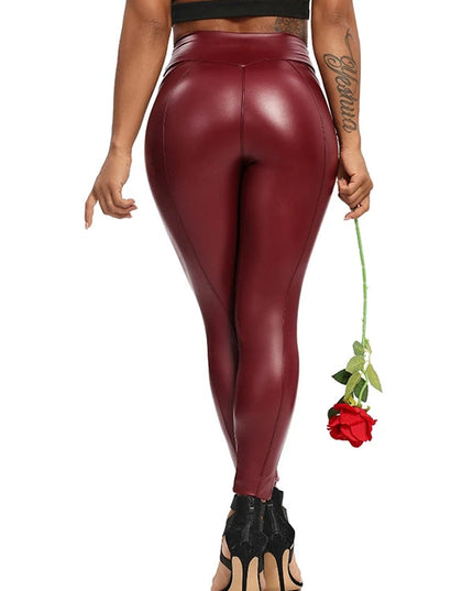 ZASUWA Female Faux Leather Zipper Hip-lift Leggings