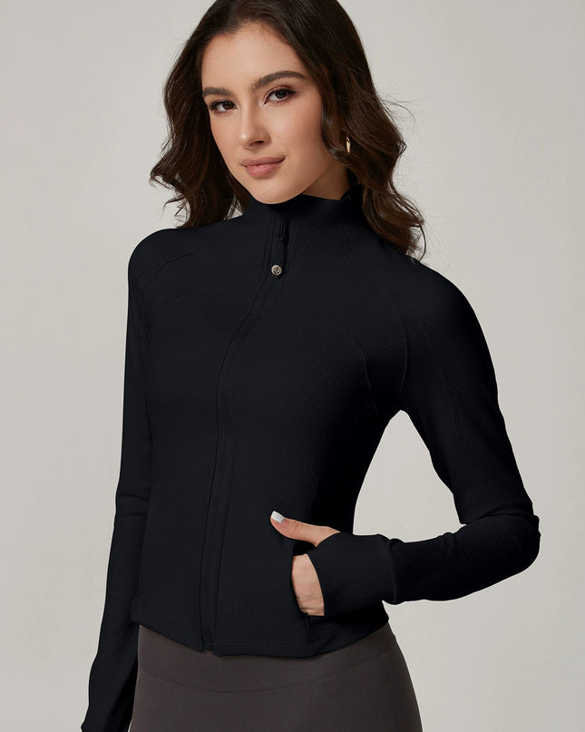 ZASUWA Female Zipper Stand Up Collar Thumbholes Jackets