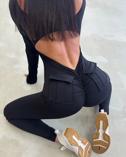 ZASUWA Female Sexy Cutout Pocket Booty Cargo Jumpsuit