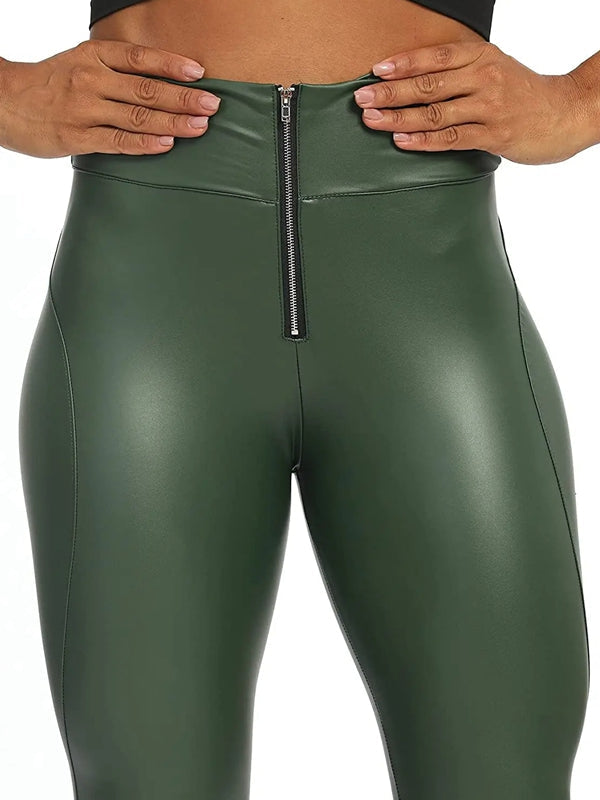 ZASUWA Female Faux Leather Zipper Hip-lift Leggings