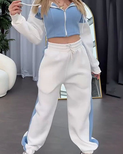 ZASUWA Female Contrast Color Pocket Casual Tracksuit