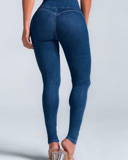 ZASUWA Female Denim Elastic Tight Pocket Cargo Leggings