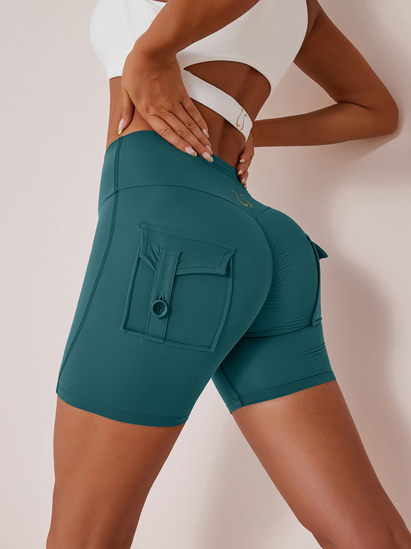 ZASUWA Female Elastic Hip Lifting Spandex Gym Cargo Booty Shorts