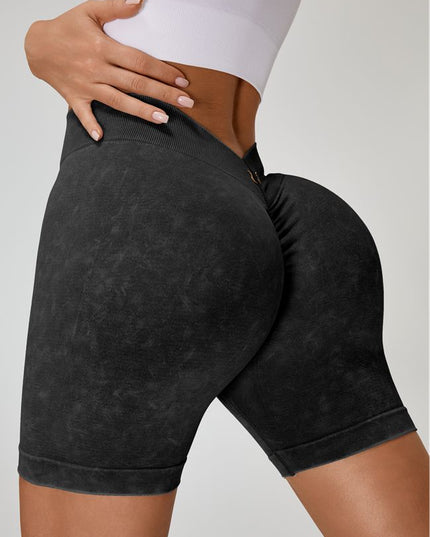 ZASUWA Female Deep V Back Faux Denim Scrunch Bum Spandex Gym Booty Shorts