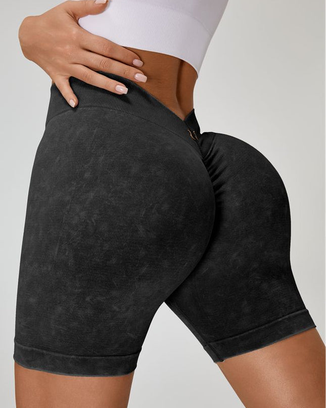 ZASUWA Female Deep V Back Faux Denim Scrunch Bum Spandex Gym Booty Shorts