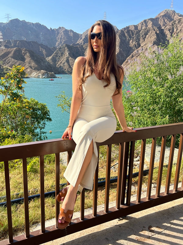 ZASUWA Female Halter Split Flare Jumpsuit