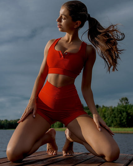 ZASUWA Female Pocket Ribbed V-shape Waist Button Short Tracksuits X ANECHKAANNN ⭐