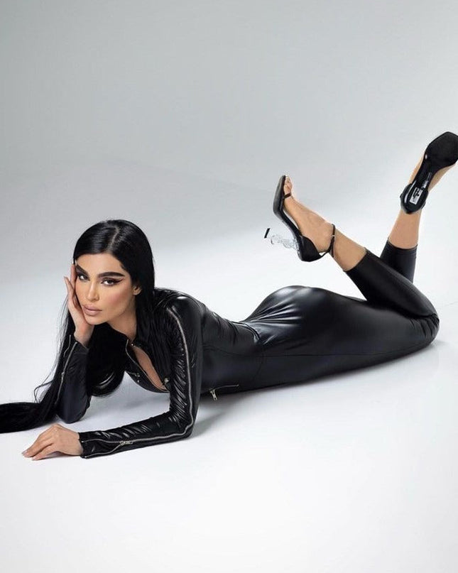 🖤ZASUWA Female PU Faux Leather Trendy Zippers Jumpsuits