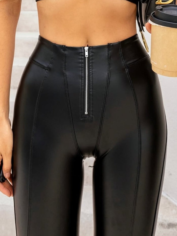 ❤ZASUWA Female Fly-Eye Faux Leather Push-Up Zipper Tracksuit