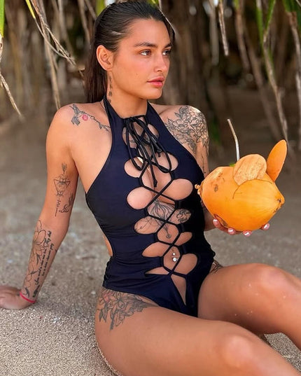 ZASUWA Female Roman-knot Hollow Out Halter One Piece