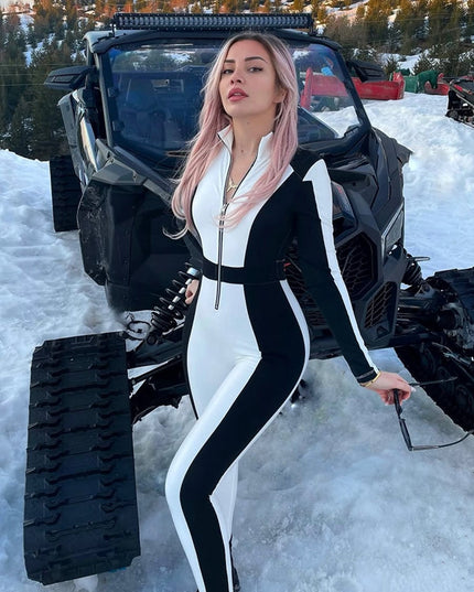 ZASUWA Female "SciFi Heroine" Contrast Color PU Half Zipper Jumpsuit